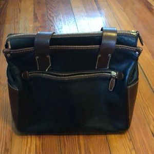 Black and brown leather tote